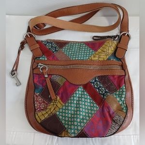 Fossil patchwork multicolor  leather/suede large crossbody